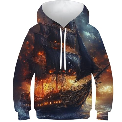 Sweat à capuche 3D Skull Ship pour enfants de 11 à 13 ans