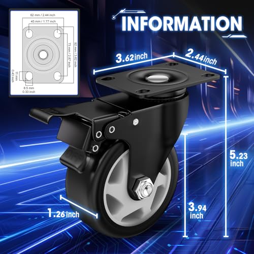 Image of 4 Inch Caster Wheels, Casters Set of 16, ASHGOOB Casters with Brake Heavy Duty, Industrial Locking Swivel Top Plate Castor Wheels for Workbench /Furniture /Cart. （AB Switch, Double Pedal Brake