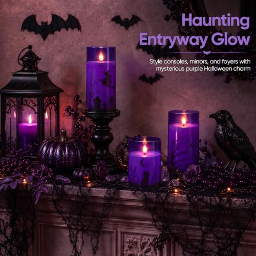 Image of Homemory Purple Halloween Flameless LED Candles with Remote Timer, Set of 3