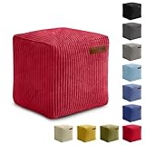 Green Bean Indoor Cord Sitzhocker Pouf Cube 40x40x40cm mit EPS-Perlen Füllung - kuschelig weich waschbar - die ideale Ergänzung zum Sitzsack für Kinder & Erwachsene - Rot