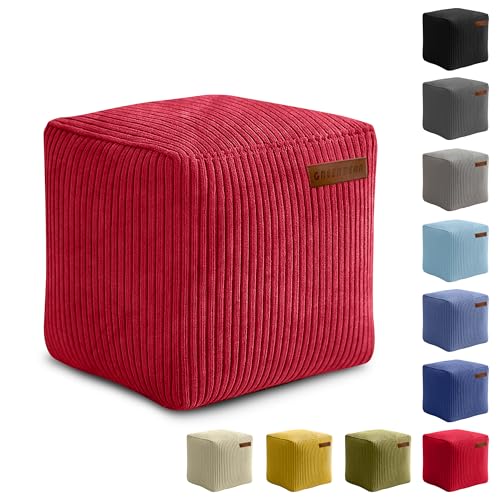 Green Bean Indoor Cord Sitzhocker Pouf Cube 40x40x40cm mit EPS-Perlen Füllung - kuschelig weich waschbar - die ideale Ergänzung zum Sitzsack für Kinder & Erwachsene - Rot