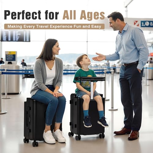 20" Kids Ride on Suitcase with Adjustable Seat, Hardside Carry on Travel Suitcase with Spinner Wheels, TSA Lock, Cup & Tablet Holder3