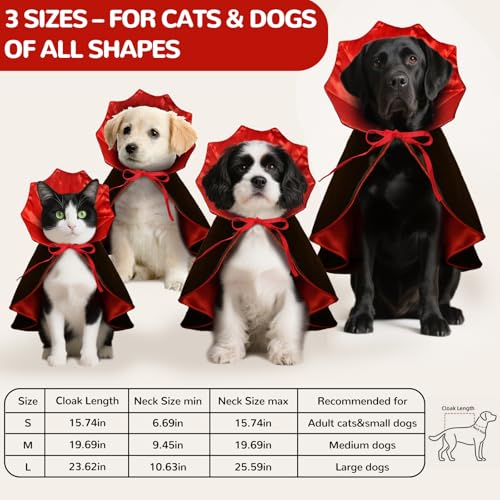 HSSPYY Karneval Hundekostüm Größe – Vampir Umhang mit Stehkragen & Doppelverschluss – Robust, Bequem & Ideal für Fasching, Umzug & Fotos - L(60 cm)