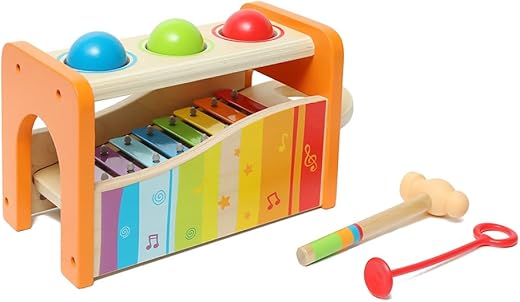 Hape Pound & Tap Bench with Slide Out Xylophone - Award Winning Durable Wooden Musical Pounding Toy for Toddlers