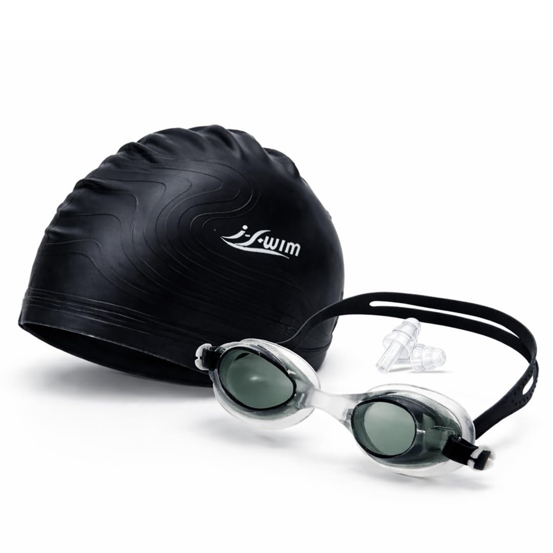I-Swim Swimming Goggle and Cap Set | For Men & Women's | Material: Silicone | Protecting Hair from Chlorine | Anti-Fog, Leak-Proof Design with Comfortable Fit and UV Protection | Color: Black-image-11