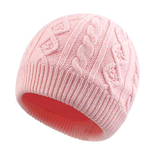 Image of JANGANNSA Casual Winter Baby Hat Warm Knitted Toddler Beanie for Boys Girls Cotton Lining Soft Infant Hats 0-6Y (Pink, S)