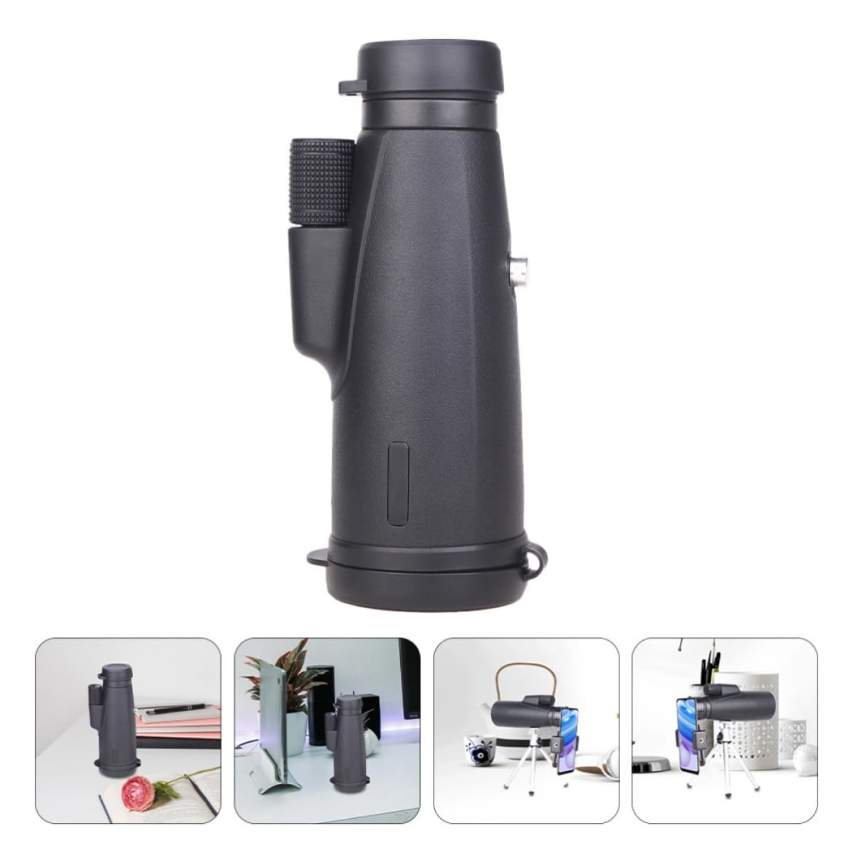 Telescopio Monoculare 12x50 in Metallo Nero Clip per Smartphone, Immagini ad Alta Risoluzione e Colori Accurati, per Avventure All'aperto, per Cellulare