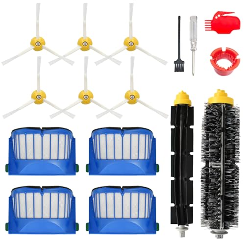 Kit di ricambi e Accessori per iRobot Roomba Serie 600 692 675 677 671 694 614 691 670 615 676 639 621 679 Attacco per aspirapolvere robotico, 1 Spazzola Principale, 4 Filtro, 6 spazzole Laterali