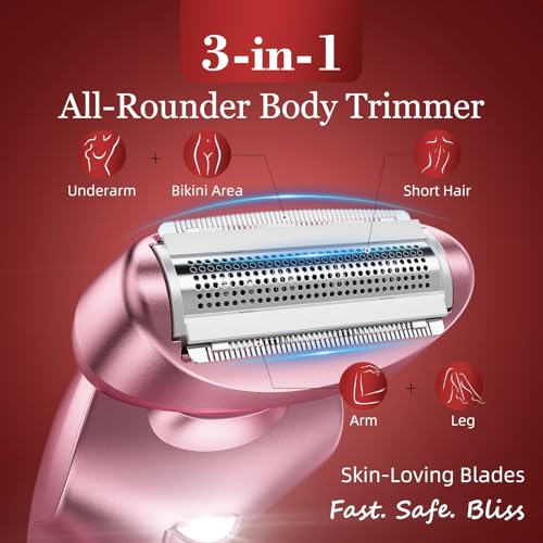 Image of Cordless Electric Razors for Women: Rechargeable Painless Bikini Trimmer for Body Hair - IPX7 Waterproof Shaver with LED Display for Face /Underarm /Leg Soft Pink