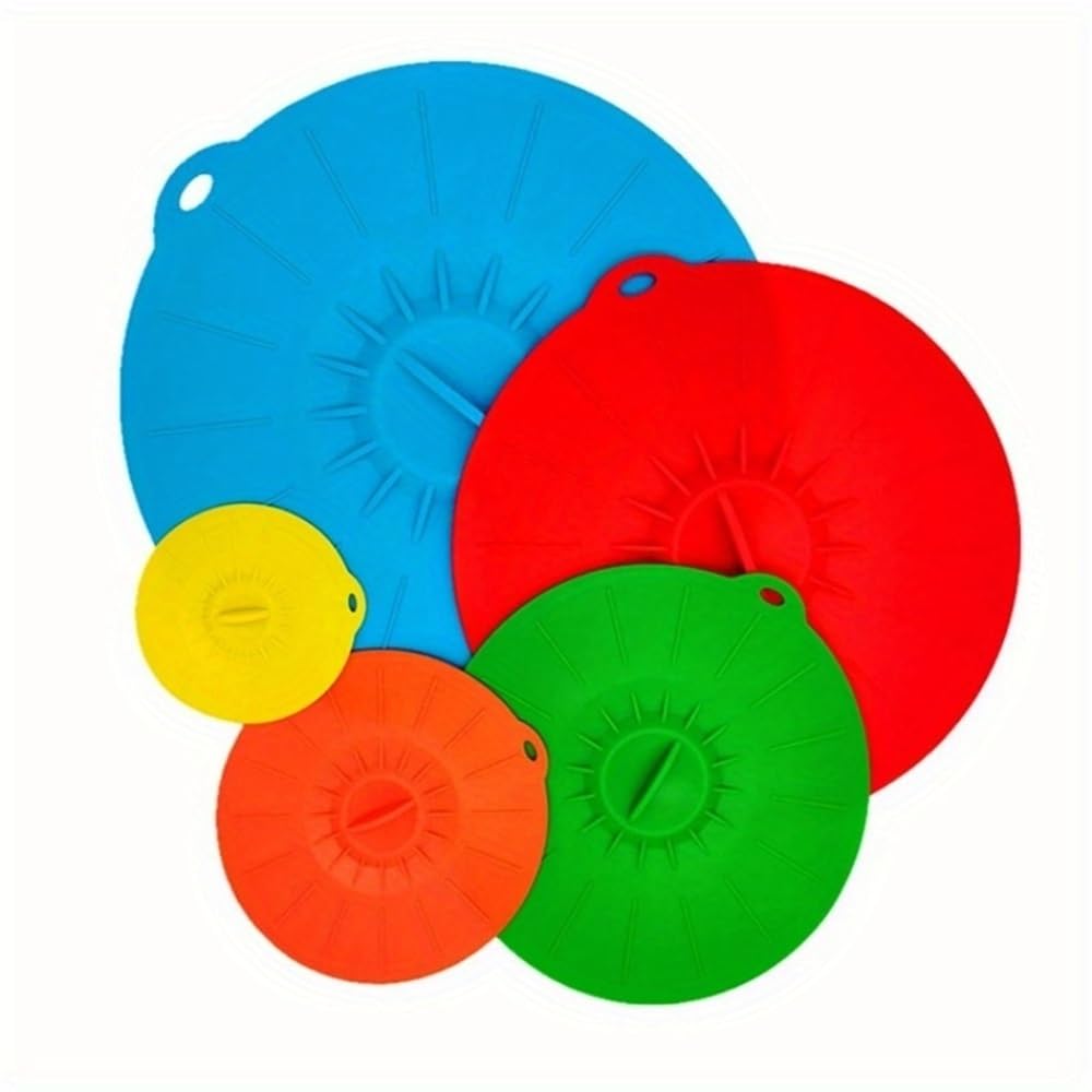 5Pcs Elastic Silicone Stretch Lids Heat Resistant Reusable Airtight Covers Fit Cookware Bowls for Microwave Fridge Food Storage(5pcs Colorful)