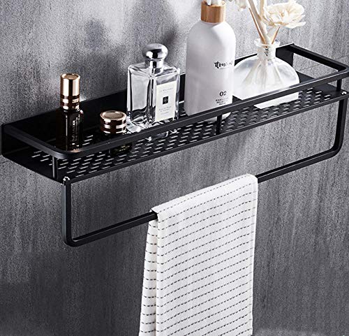 Preisvergleich Produktbild Kleines Duschregal Metall - Schwarzes Badezimmerlagerregal Kücheneckregal mit Handtuchhalter geben das Lochen mit Stange frei-50cm