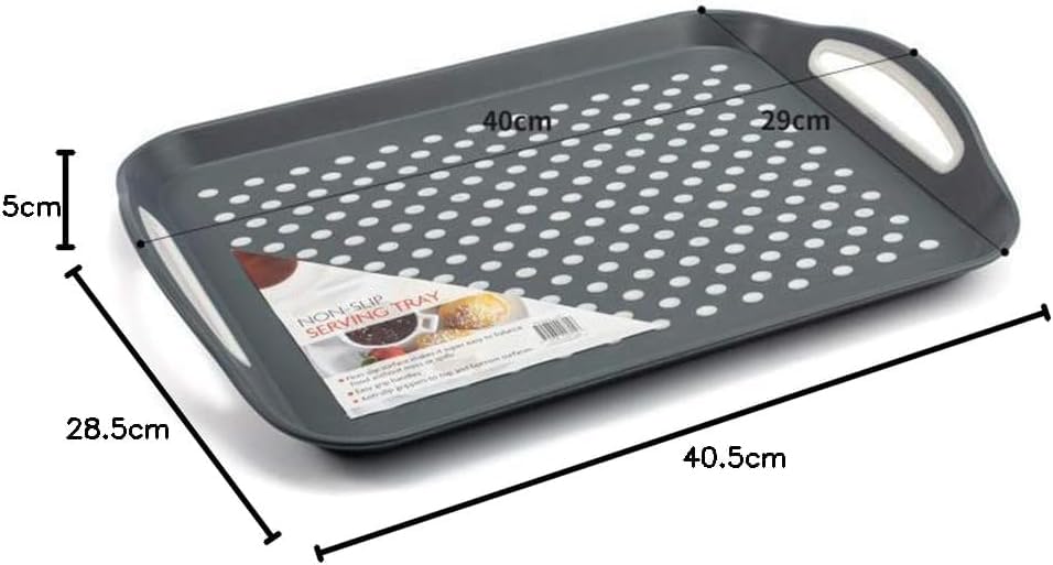 2-Pack Non-Slip Serving Trays with Rubber Grip Surface and Easy-Grip Handles – Rectangular Plastic Food & Drink Tray – 40.5 x 28.5 cm – Assorted Black, Grey, or White Random Colors - Image 4