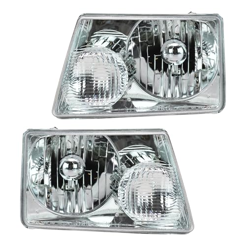 Image of TRQ 2 Piece Headlight Assembly Set Chrome Bezel Driver & Passenger Side Compatible with Ford Ranger 2001-2011 FO2502173 FO2503173 6L5Z13008AA 6L5Z13008BA