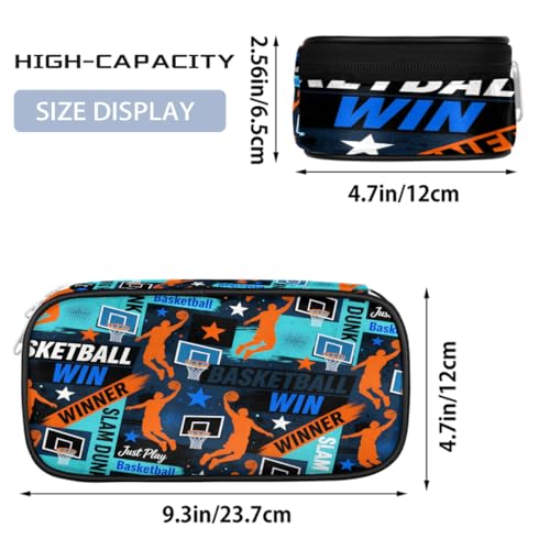 Image of Pardick Basketball Graffiti Big Capacity Pencil Case Pencil Pouch with Zipper, Pen Marker Stationery Bag Art Supply Storage Organizer Box Portable Stationery Storage Bag Pen Holder for Boys Girls