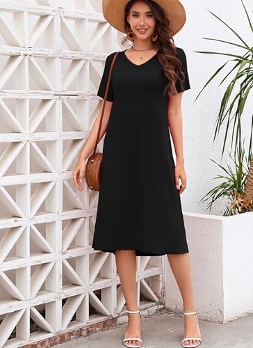 Image of VOBCTY Women Summer T Shirt Dress Casual Soft V Neck Short Sleeve Sundress