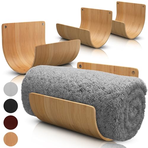 Bamboo Towel Rack by Aura Nest Set of 4 Wood Towel Racks Bamboo Bathroom Accessories -Wall Towel...