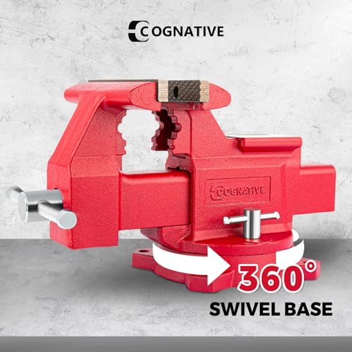 Image of 6.5 inch Heavy-Duty Bench Vise Ductile Iron Bench Vise 360 Swivel Bench Vice with Anvil, Red