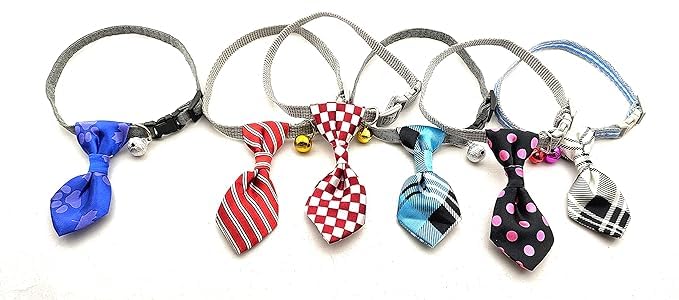 Image of Cat Collar, Breakaway with Cute Tie and Bell for Kitty and Some Puppies, Adjustable Inch I Color As Per Available (Pack of-2)