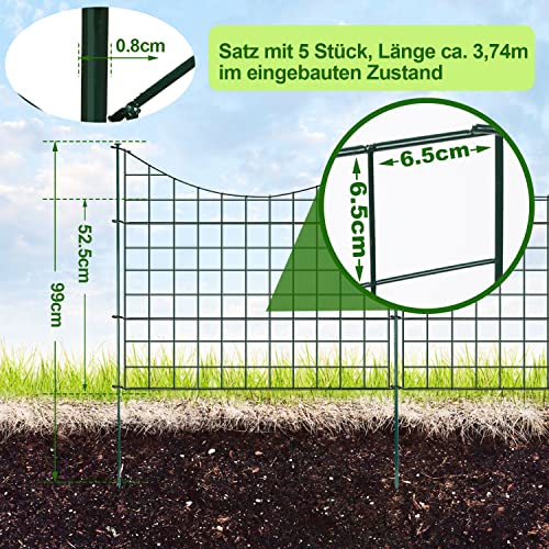 Cecaylie Gartenzaun 5x Teichzaun Komplettset Metall Gartenzäune konkave Zäune 6 feste Geländer - Zaun für den Garten, Unterbogen Gitterzaun Set Länge 7,5 m Metallzaun Grün