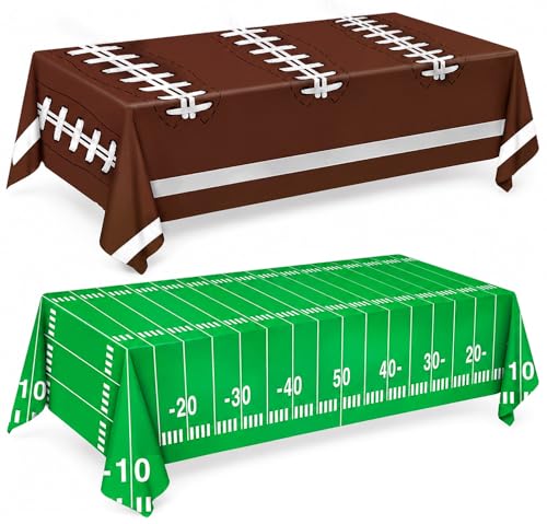 Oigco Football Party Decorations Tablecloth Disposable Plastic Touchdown Table Cover Perfect for Football Birthday Party Decorations and Gameday Tailgate Decorations 54 X 108Inch 2 Pack