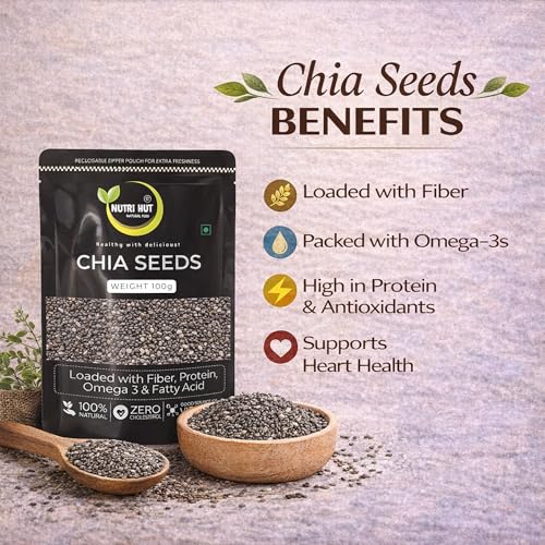 Image of Nutri Hut 6-in-1 Super Seeds Combo Pack | Pumpkin, Sunflower, Flax, Chia, Basil (Sabja) & Sesame Seeds | 100g Each | Rich in Protein, Fiber & Omega 3 | 100% Natural | Superfood for Energy (600g)