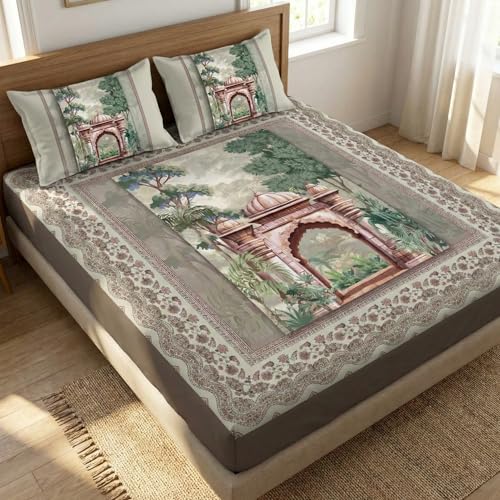 Image of LOOMLYFE 300 TC 7D Digital Print Microfiber Soft Cotton Bedsheet for Double Bed, Size 90X100 Inches with 2 Large Size Pillow Covers Without Joint - Forest