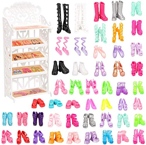 Barwa 50 Pairs Doll Shoes 1pcs Shoes Shelf Rack Accessories Different High Heel Boots Accessories for 11.5 Inch Girl Doll Playset Closet