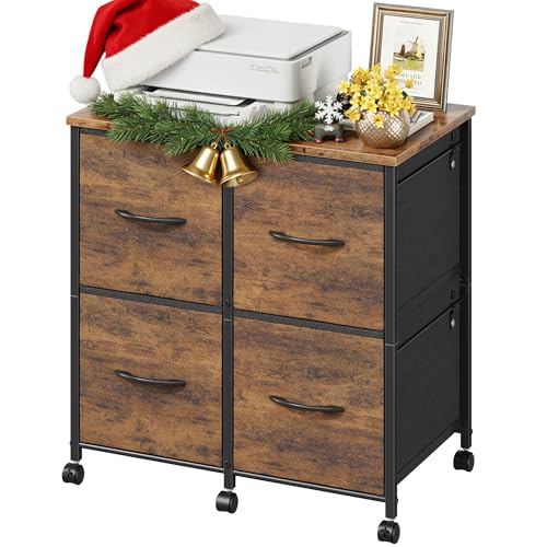 HIGDBFE 4 Drawer Lateral File Cabinet, Mobile Filing Cabinet for Large Printer, Home Office Functional Small Office Storage Cabinet & Printer Stand, Fits Letter/A4, Rustic Brown