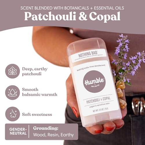 Image of Humble Aluminum-Free Deodorant, Patchouli & Copal - 1 Pack | Baking Soda-Free, Clean, Fresh, Natural, Essential Oils, Sensitive Skin, Long-Lasting Odor Control, Cruelty-Free, Men & Women