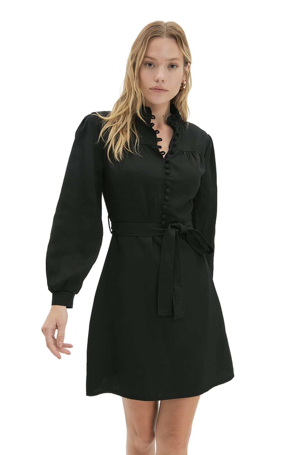 Trendyol Women Mini Wrapover Regular Woven Dress Schwarz