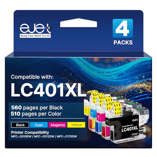 ejet LC401 Ink Cartridges for Brother Printer MFC-J1010DW High Yield...
