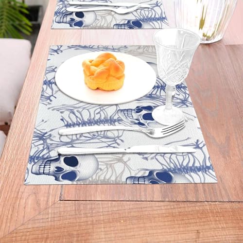 Set de table lavable bleu au motif squelette pour décorer et protéger votre table de repas - 6