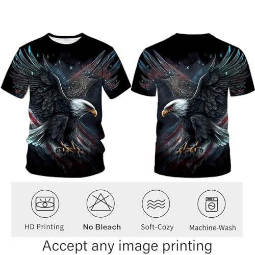 LAOLIUSN Men's 3D Eagle Print T-Shirt - Patriotic Theme,Animal Graphic Tee3
