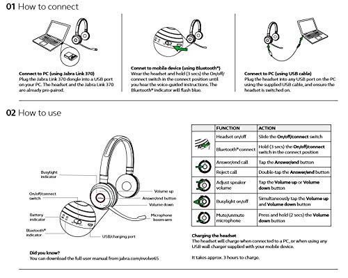 Headset stereo sem fio Bluetooth USB Evolve 65 Duo UC Jabra