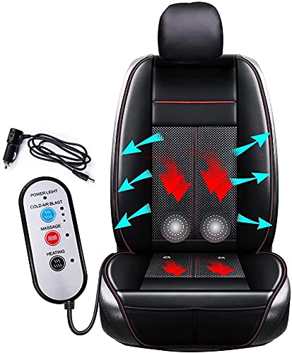 Fochutech Summer Cooling Car Seat Cushion Winter Warm Car Seat Covers with Massage, PU Leather Automotive Seat Covers for Front Seat Only, Car Seat Protectors Fits All Seasons (Black, 1PCS)