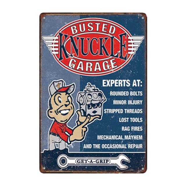 ABCDEFG - Targhe in metallo – 4 pezzi – Attrezzi per riparazione auto garage – cartelli per bar di casa – cartello grotta uomo | Targhe metalliche vintage UK | Targhe metalliche retrò e divertenti