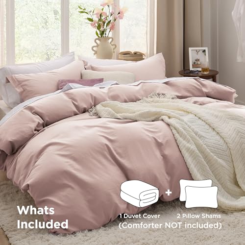 Image of Bedsure Rose Pink Duvet Cover King Size - 3 Pieces Prewashed Extra Soft Bedding Set, Includes 1 Duvet Cover 104x90 Inches with Zipper Closure & 2 Pillow Shams, Comforter Not Included