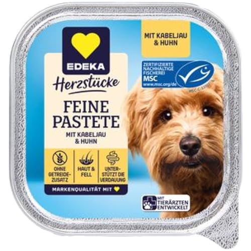 usy Bundle für EDEKA Dog Feine Pastete Huhn/MSC Kabeljau VPE (11x150g Packung) + usy Block
