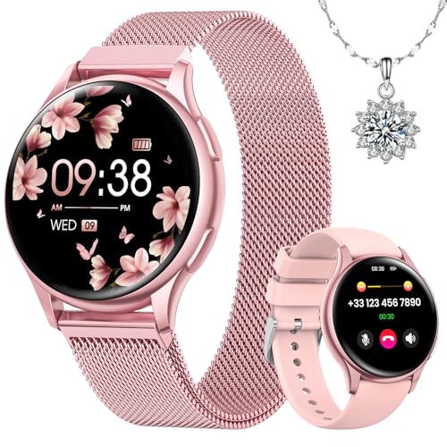 Sanorum Reloj Inteligente Mujer con Llamadas, 1.27' Smartwatch con Función Femenina 120+ Modos Deportivos 24H Pulsometro SpO2 Monitor de Sueño Calorías Android iOS Rosa