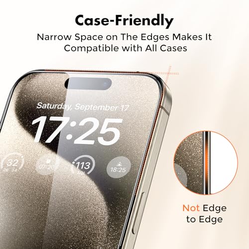 Image of UNBREAKcable Shatterproof Tempered Glass Screen Protector for iPhone 15 Pro [3-Pack] [Easy Installation Frame] [9H Hardness] [99.99% HD Clear][Bubble Free] for Apple 6.1 inch