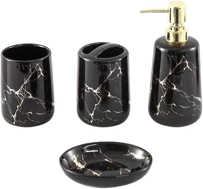 Gargle Cup with Handle for Couples Household Marble Ceramic Brushing Cup Wash Cup(Black)