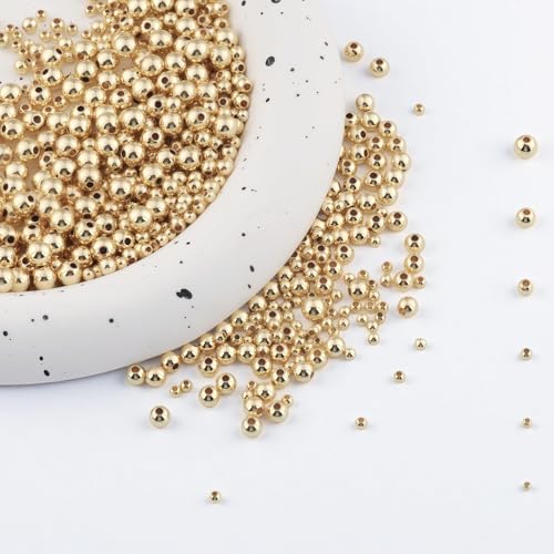 480pcs 2/2.5/3/4/5/6mm 18K Gold Filled Round Spacer Beads Ball Seamless Spacer Beads for DIY Jewelry Bracelet Necklace Making Findings (18K Gold)