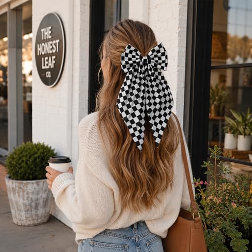Clip para cabello grande en cuadros blanco y negro miniatura 5
