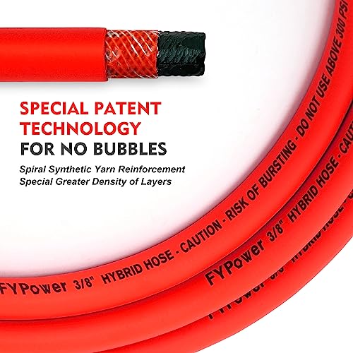 FYPower Air Compressor Whip Hose 3/8 Inch x 10 Feet Lead in Hybrid Hose with Fittings, Flexible and Kink Resistant, 1/4\" Industrial Quick Coupler and Plug Kit, Red