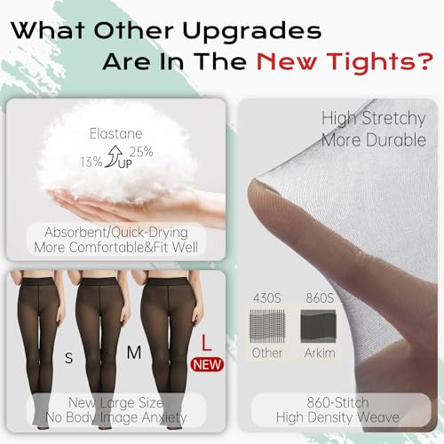 Arkim Fleece Lined Tights (S/M/L),One Center Seam Line Crotch, Fleece Lined Leggings Women, Thick Fleece Women's Sheer Tights3