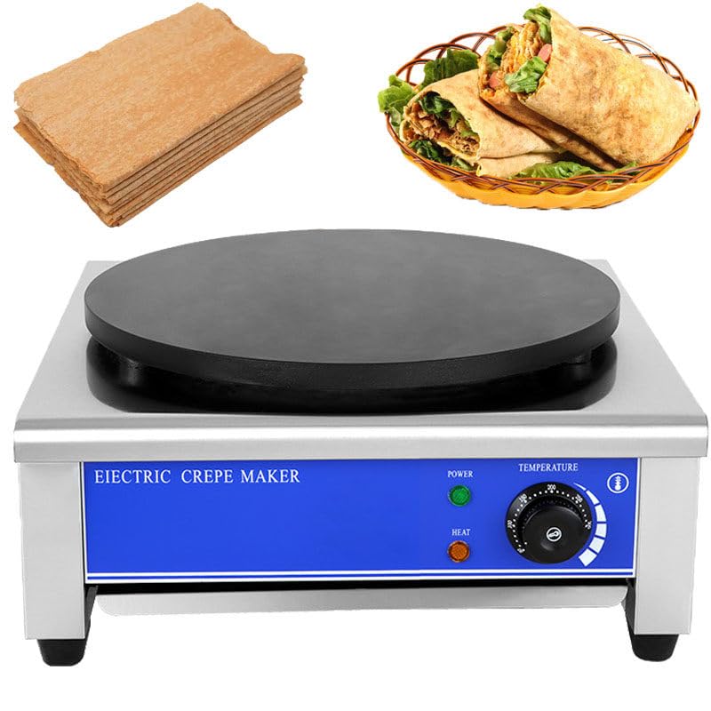 Máquina eléctrica para crepes, 2800W, Crepe eléctrico de cocina, Máquina para crepes, con bandeja extensible, termostato integrado y espátula de madera, temperatura ajustable 50-300 ℃ SingleHead