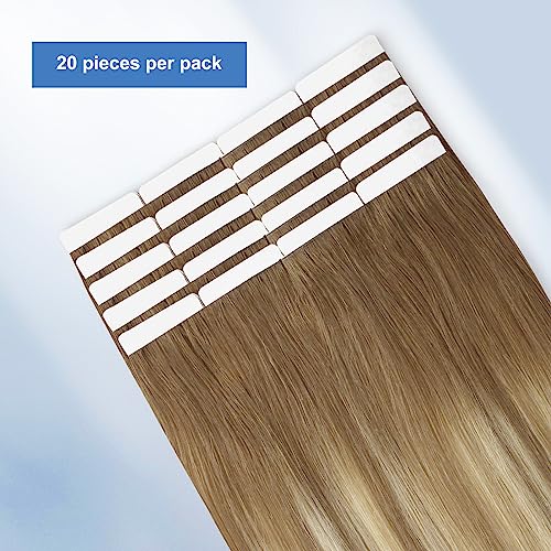 Image of Sixstarhair Invisible Tape In Hair Extensions Real Human Hair Ash Brown Fading into Ash Blonde Remy Tape Hair Extensions for Woman 20 Pieces 50g [Color #B8-18-60 22 inch]