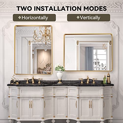 Brightify Gold Bathroom Mirror, 24X36 Inch Gold Vanity Mirror For Wall, Gold Mirror For Bathroom, Gold Rectangular Metal Framed Mirror For Bedroom Vintage Farmhouse Modern (Horizontal/Vertical) #TOP2