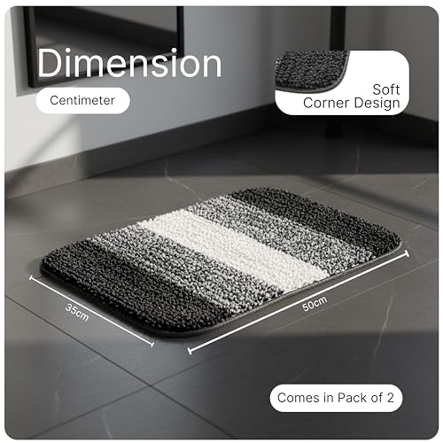 Image of SARAL HOME EASY LIVING Microfiber Striped Rectangle Shaped Anti-Skid Bath Mats | Soft & Super Absorbent Mats for Shower | Washable, Non-Slip & Quick-Drying Mats, 35x50 CM | Pack of 2 (Black)