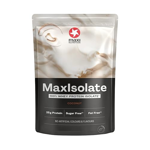 MaxiNutrition 100% Whey Protein Isolate Cocos, 1 kg - Premium-Molkenproteinisolat-Proteinpulver mit 83% Eiweiß, 33 Shakes à 25 g Eiweiß, mit echten Kokosraspeln, ohne künstliche Aromen, viele BCAAs Cover
